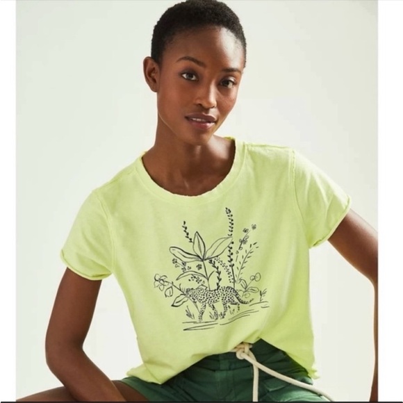 ANTHROPOLOGIE Embroidered Cheetah Graphic Tees Shirt Top Short Sleeves XS NWT - Picture 1 of 5